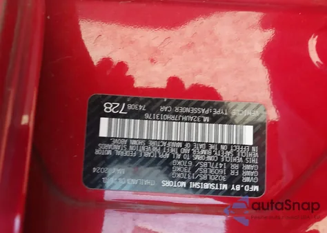 2024 Mitsubishi Mirage Es/Le z USA, uszkodzony, nr VIN ML32AUHJ7RH013176